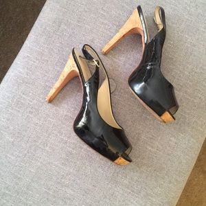 Black platform patent leather sandals